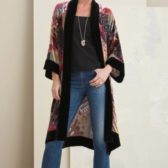 Chico’s Travelers Velvet Peacock Kimono Size L/XL - Picture 7 of 14